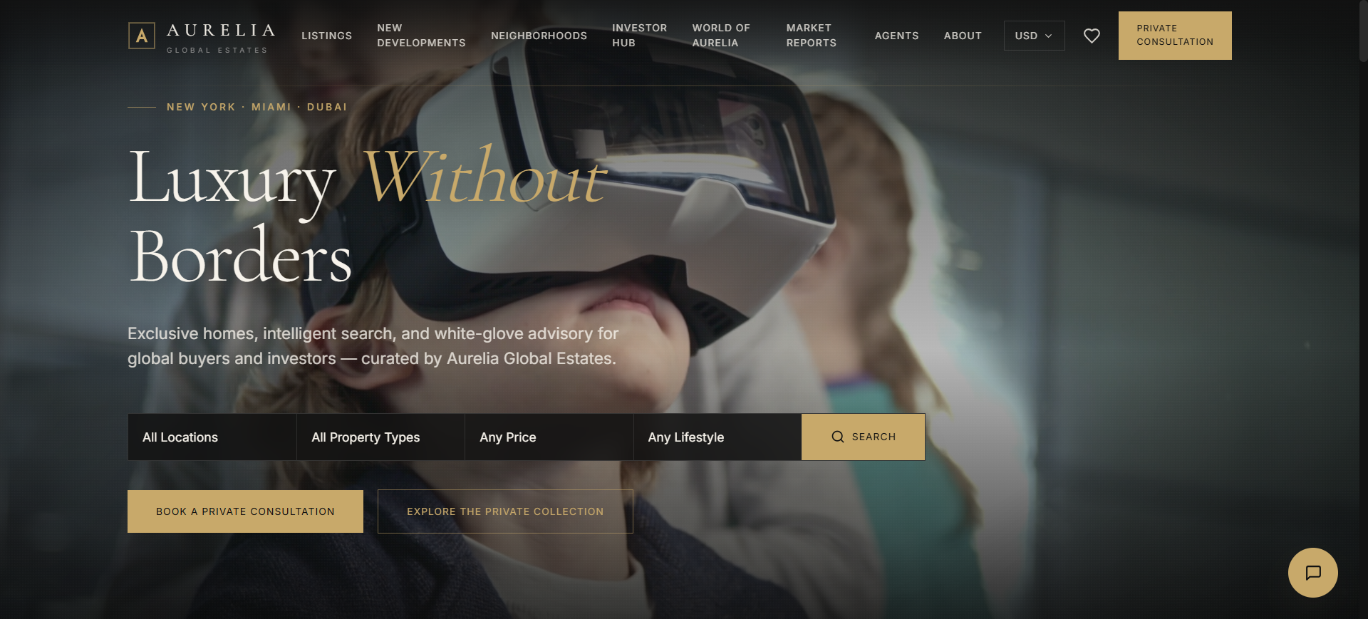 Aurelia Global Estates website screenshot