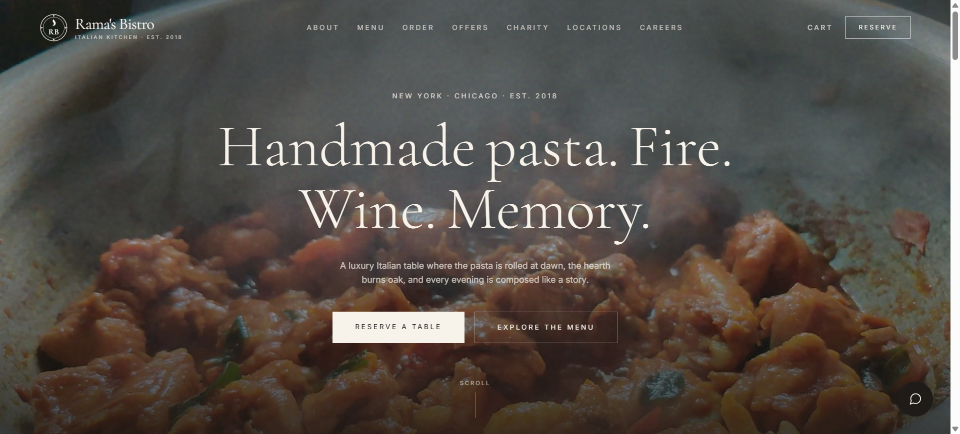 Rama's Bistro website screenshot